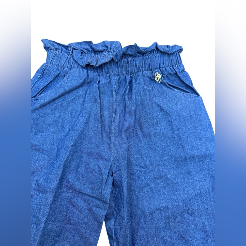 Stephele Béart Denim Culotte Pants 110 Paperbag Elastic Waist Wide Leg Crop Girl - Picture 2 of 9